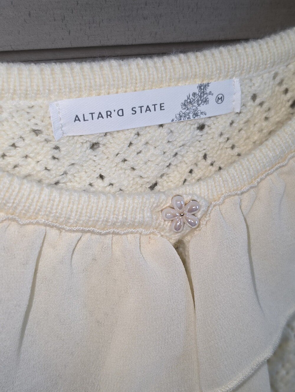 Altar'd State Cream Ruffle-Front Knit Cardigan - Picture 3 of 6